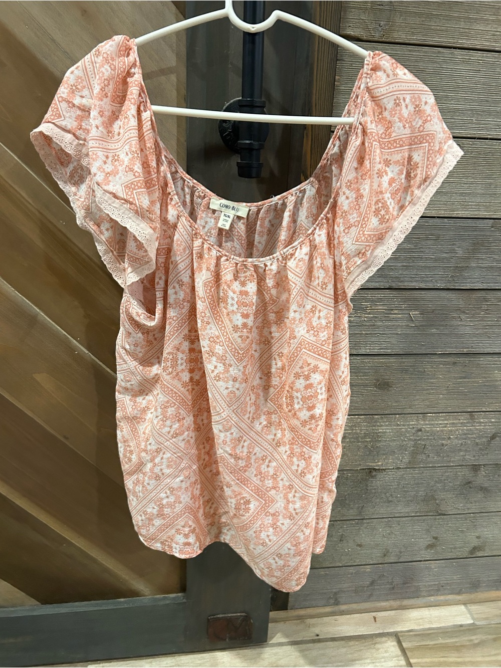 Light Peach Printed Ruffle Sleeve Blouse - Casual Women's Top